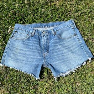 VTG Levi’s 527 Cut Off Jean Shorts Distressed 34” Waist Daisy Dukes 11” Rise 3.5